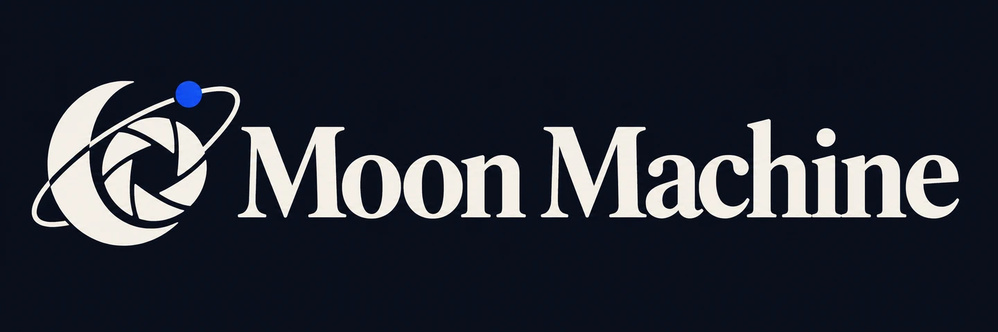 Moon Machine — an aperture within a crescent, encircled by an orbit